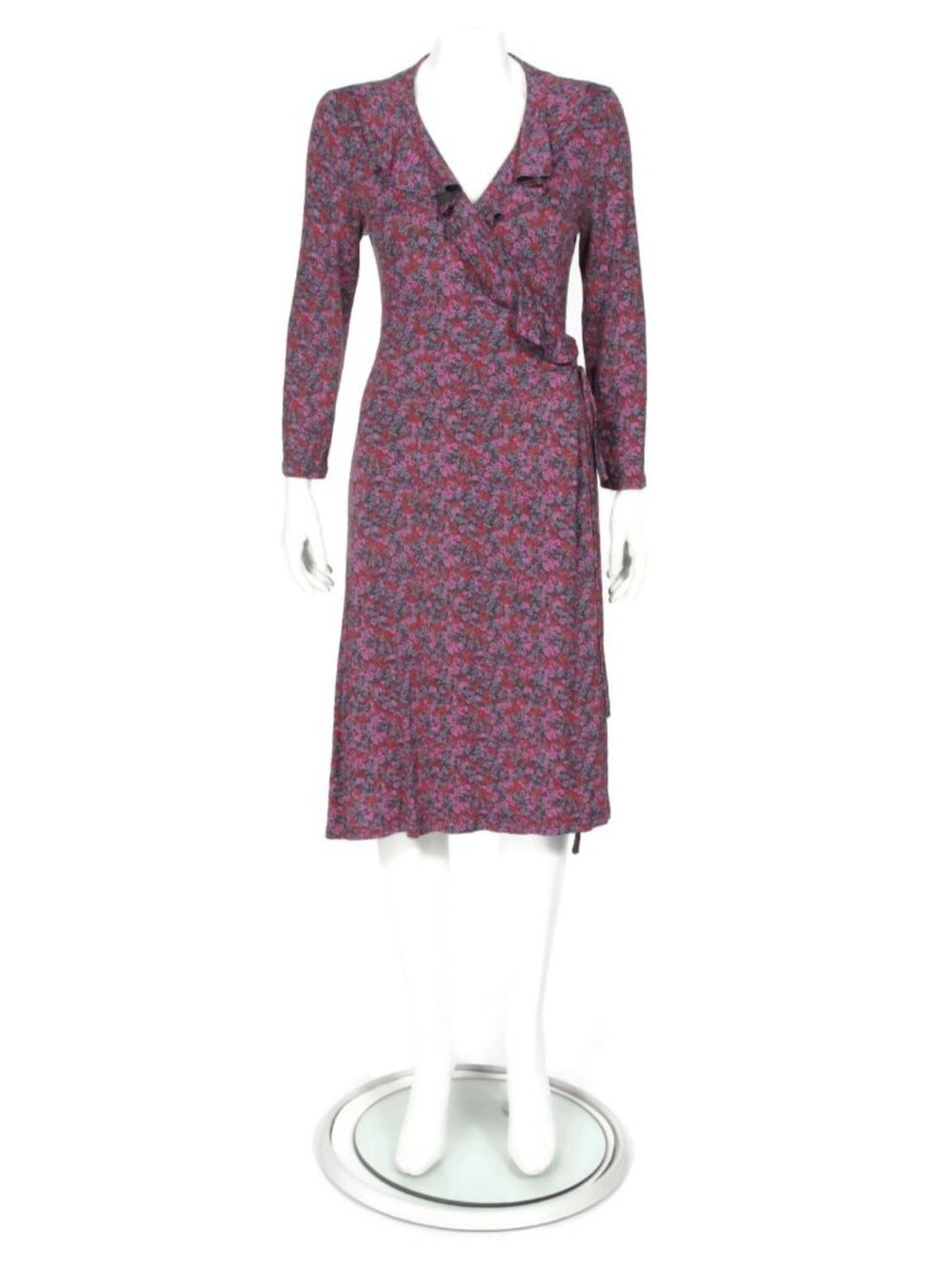 BRORA Floral Liberty Wiltshire Purple Jersey Wrap Ruffle Dress UK 12 US 8 /542